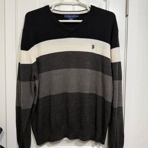 U.S. Polo Assn. Men's Black, Gray, and White V-Neck Sweater